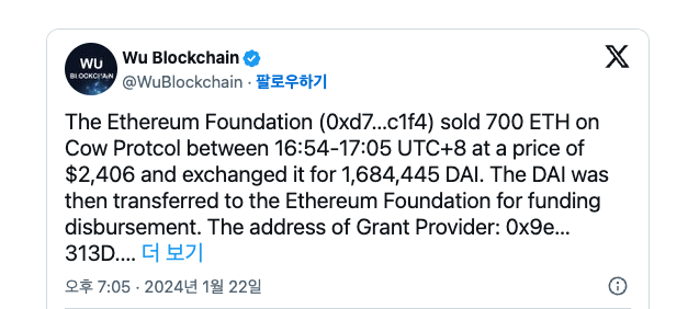 Blockchain Crypto Ethereum Foundation Adds To Selling Pressure (SpotedCrypto)
