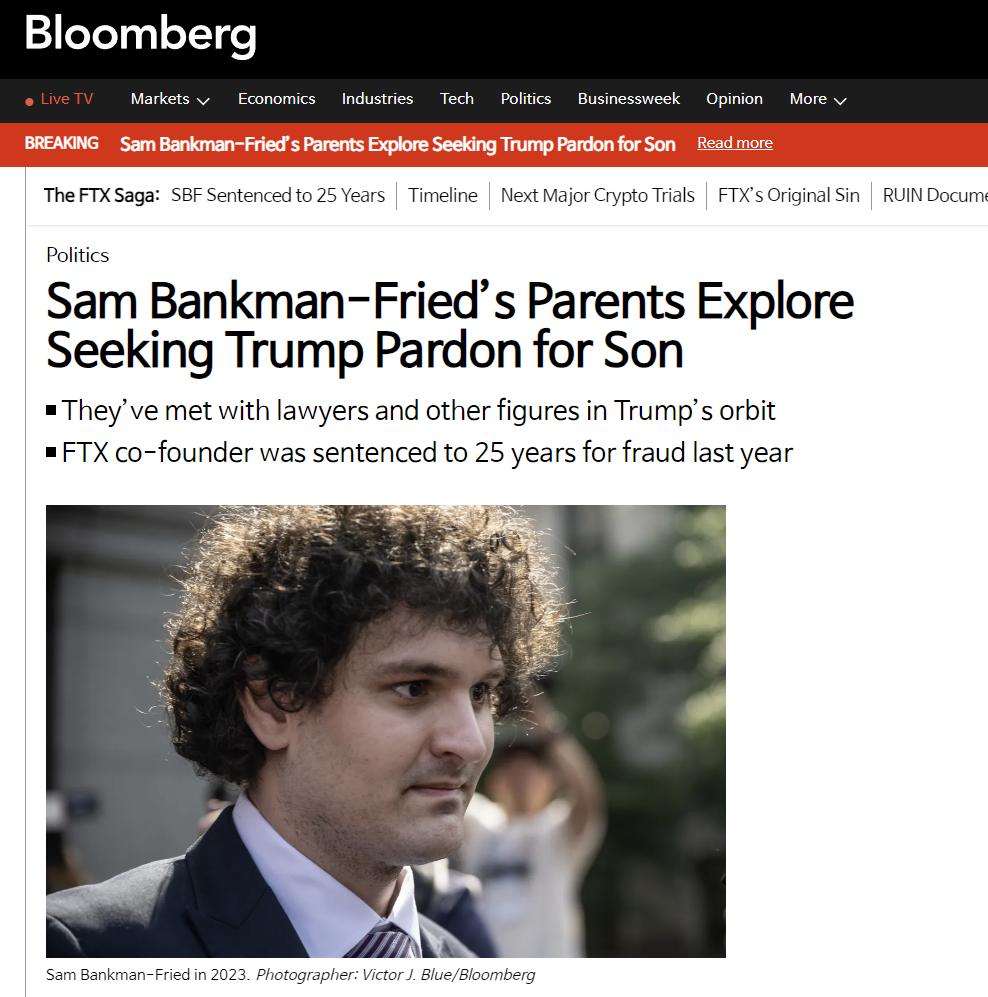 Sam Bankman-Fried's parents seek ways to ask Trump for a pardon